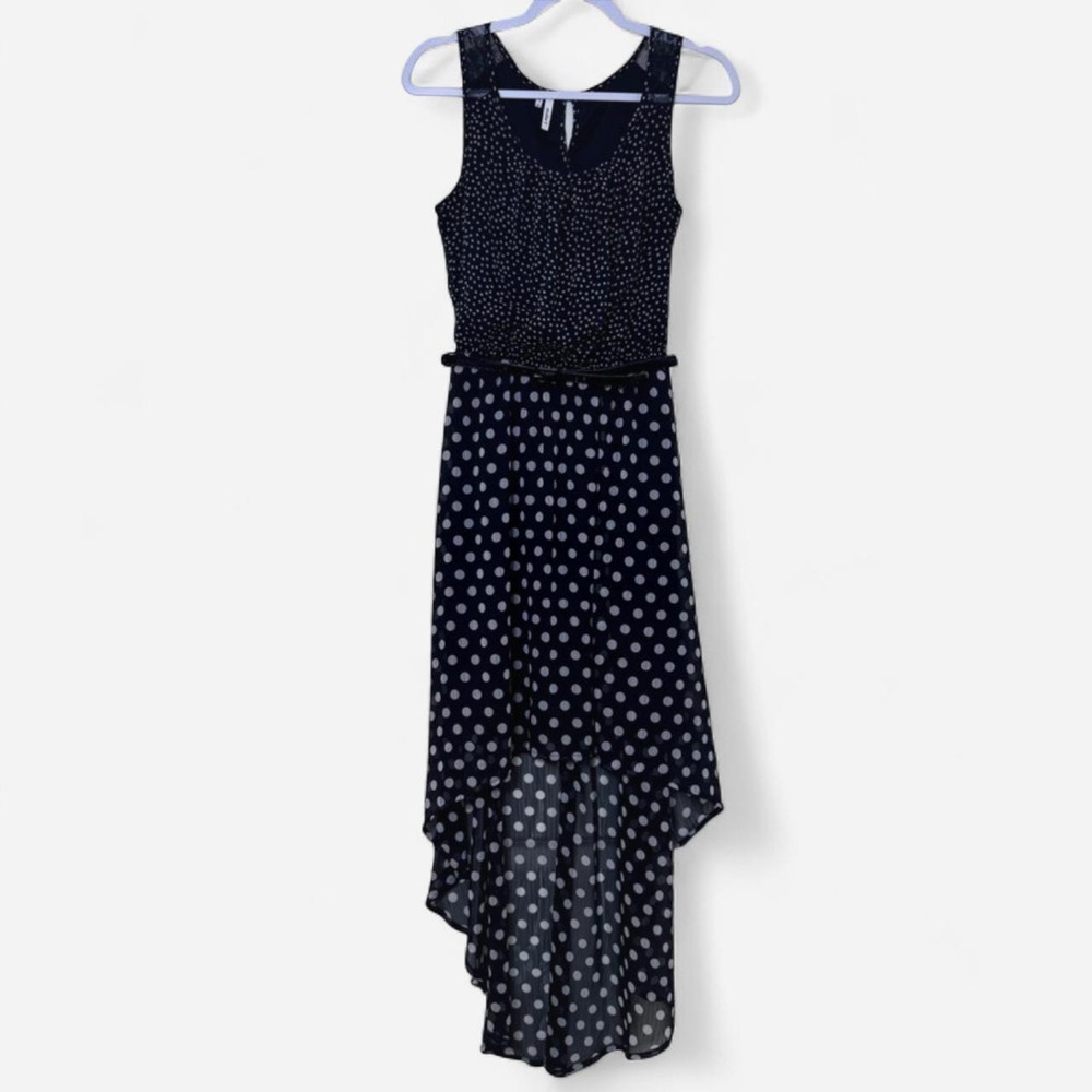 Y2K Studio Y High Low Polka Dot Dress with Waist Belt